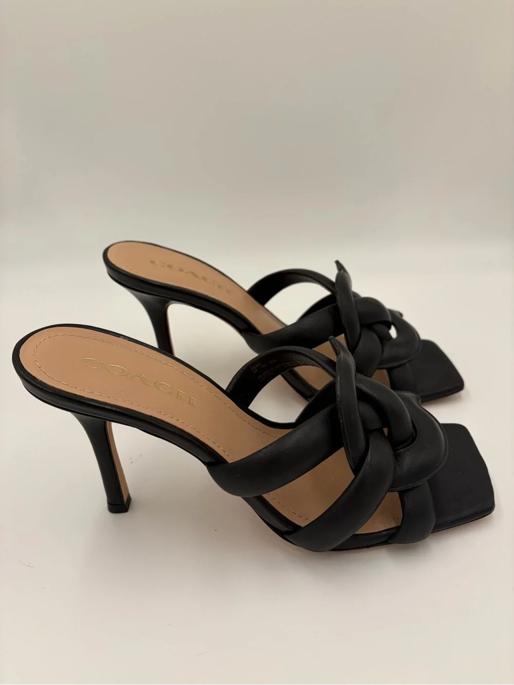 Coach Kellie Black Knot Heels, Mules, Slides with Woven C logo Size 9